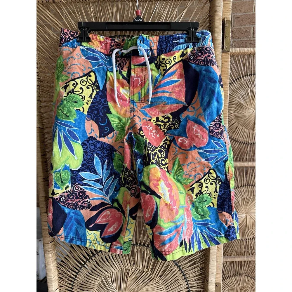 Vintage Polo Ralph Lauren Kids XL 18-20 Swim Trunks Tropical Floral Board Shorts